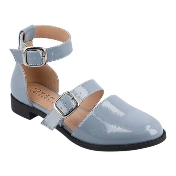 Journee Collection Women's Constance Double Buckle Flats Light Blue Size 7 1/2 M - Picture 1 of 4